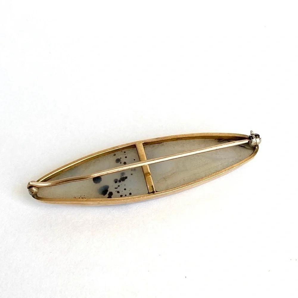 14K Gold Agate Brooch Montana‎ Moss Antique Vintage Art Deco 40s 50s Stone Pin